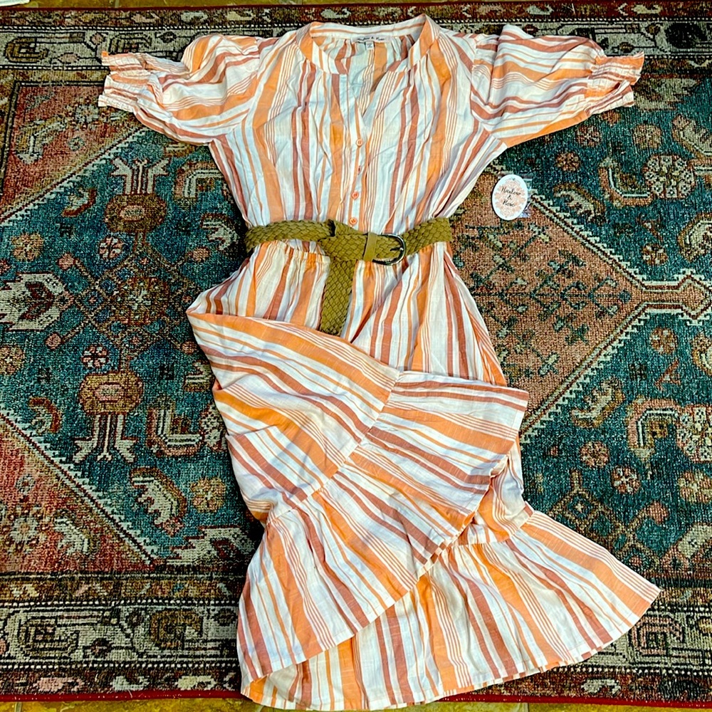 Harlow & Rose striped summer dress in terra cotta colors.